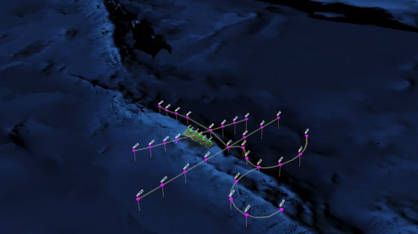 Slika prikazuje geometriju eksperimenta, odnosno konfiguraciju seizmometara na oceanskom dnu i na otoku