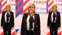 Provjerena kombinacija za diplomatsku večeru: Kolinda Grabar Kitarović odabrala je hlače koje izdužuju figuru