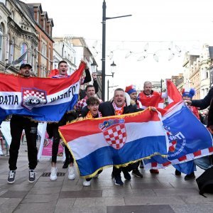 Cardiff, 15.10.2023 - Nogomet: Hrvatski navijači pred utakmicu Wales - Hrvatska