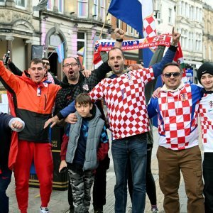 Cardiff, 15.10.2023 - Nogomet: Hrvatski navijači pred utakmicu Wales - Hrvatska