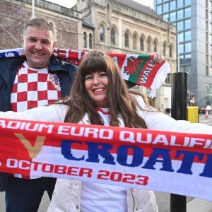 Cardiff, 15.10.2023 - Nogomet: Hrvatski navijači pred utakmicu Wales - Hrvatska