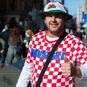 Cardiff, 15.10.2023 - Nogomet: Hrvatski navijači pred utakmicu Wales - Hrvatska