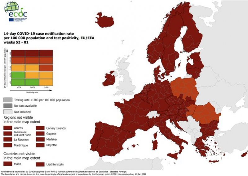 ECDC objavio novu koronakartu, gotovo cijela Europa u tamnocrvenom