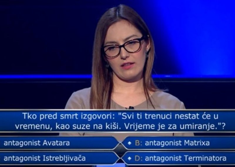 Na pitanju za 64 tisuće kuna potrošila je zadnji džoker i na kraju pogriješila: Biste li vi znali točan odgovor?