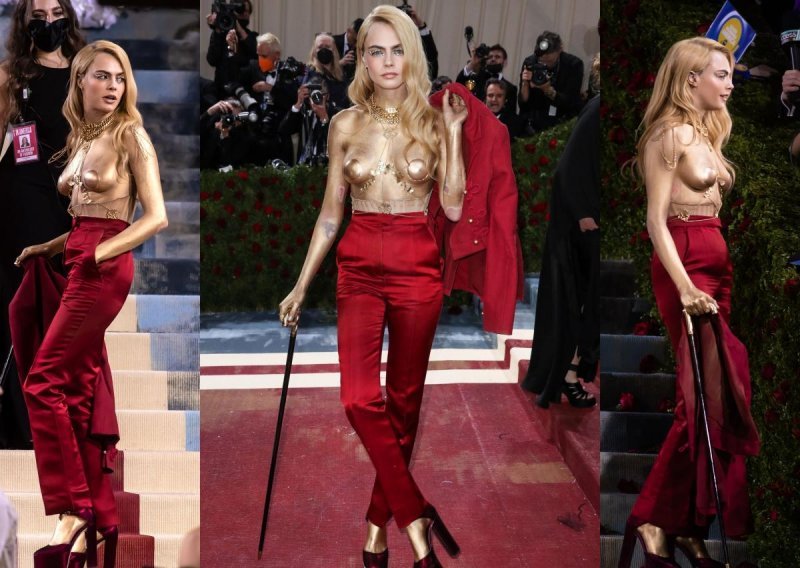 U toplesu i obojana u zlato: Cara Delevingne doslovno je shvatila dress code ovogodišnje Met Gale