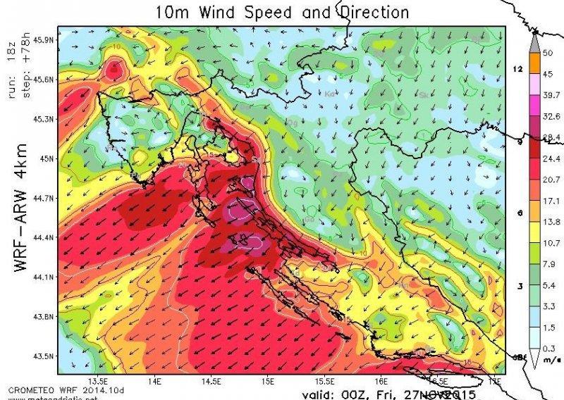 U četvrtak i petak udari bure preko 200 km/h!