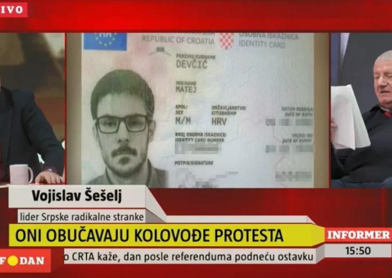 Vučićeva televizija objavila sliku osobne iskaznice hrvatskog novinara, Šešelj čitao podatke