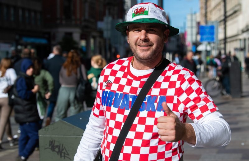 Cardiff, 15.10.2023 - Nogomet: Hrvatski navijači pred utakmicu Wales - Hrvatska