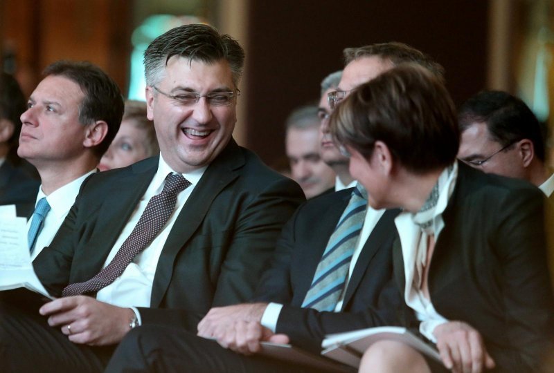 Gordan Jandroković, Andrej Plenković, Boris Vujčić i Martina Dalić na konferenciji Vlade Republike Hrvatske i Hrvatske narodne banke