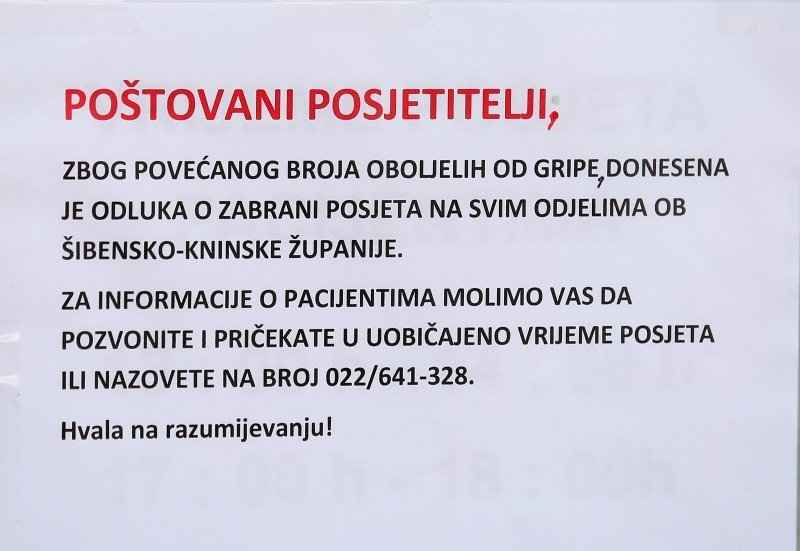 Šibenska bolnica zabranila posjete svim odjelima zbog sezone gripe