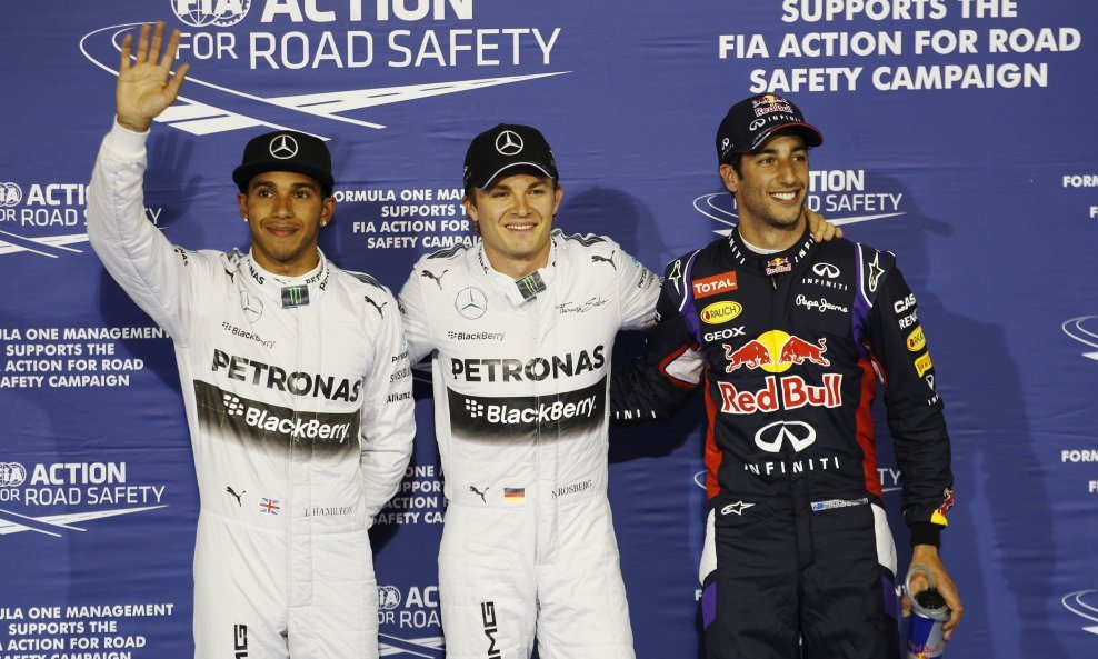 Lewis Hamilton, Nico Rosberg i Daniel Ricciardo