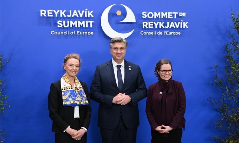 Marija Pejčinović Burić i Andrej Plenković na samitu Vijeća Europe na Islandu