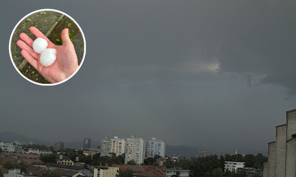 Snimka s meteorološke postaje Ljubljana Bežigrad, tuča u okolici Ljubljane (krug)