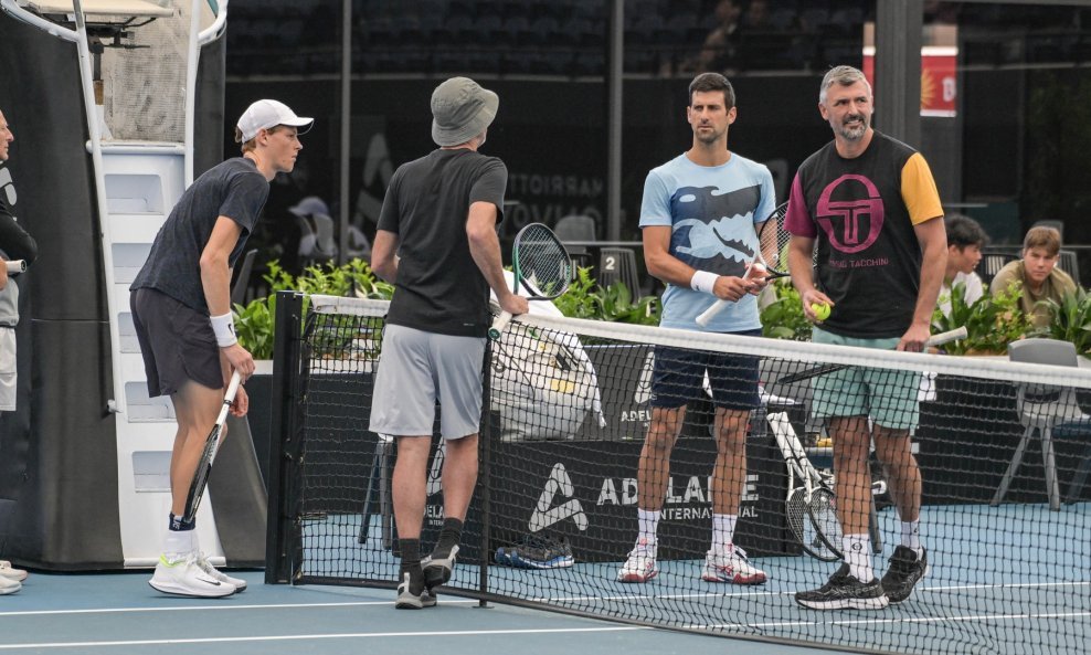 Jannik Sinner, Darren Cahill, Novak Đoković i Goran Ivanišević