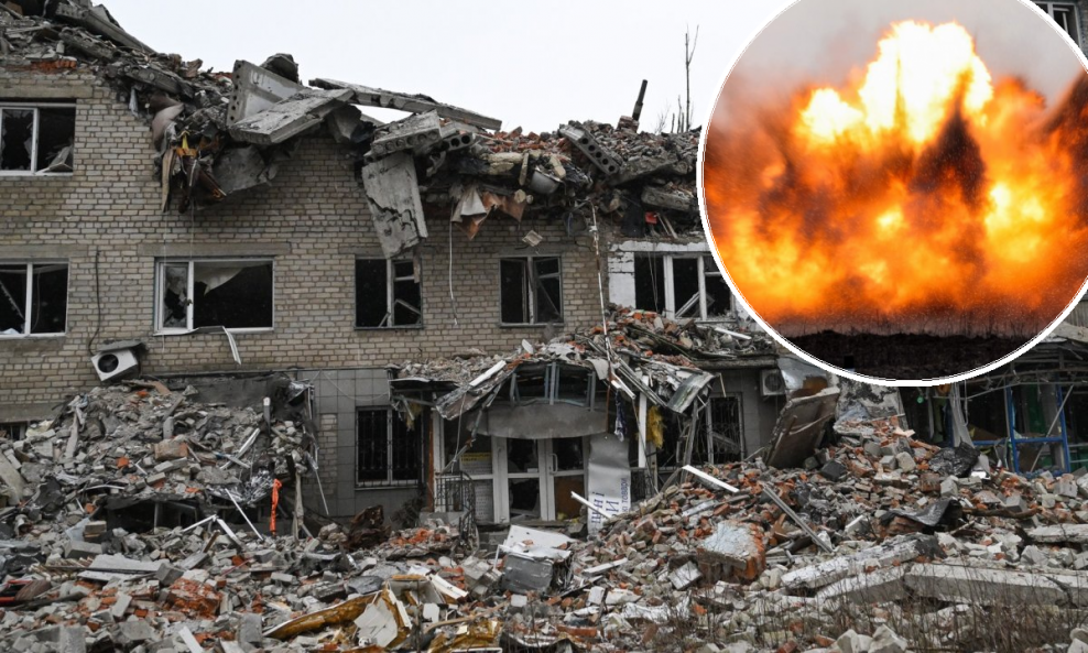 Ilustracija/Eksplozija i uništena zgrada u okolici Avdiivke