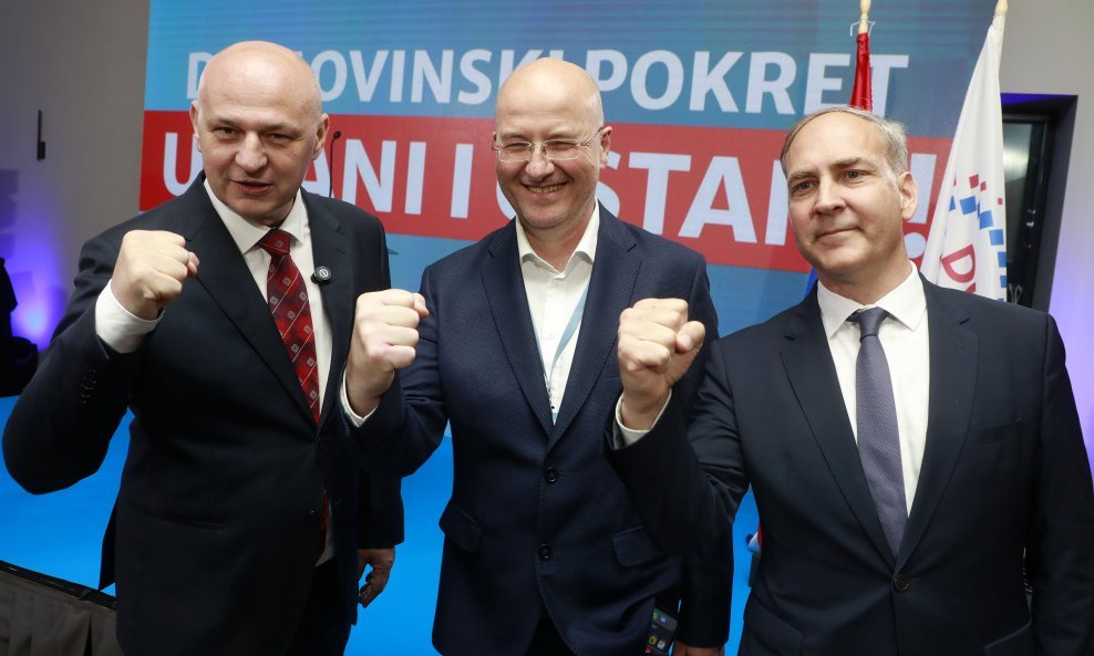 Mario Radić, Mislav Kolakušić i Stephen Bartulica u stožeru Domovinskog pokreta