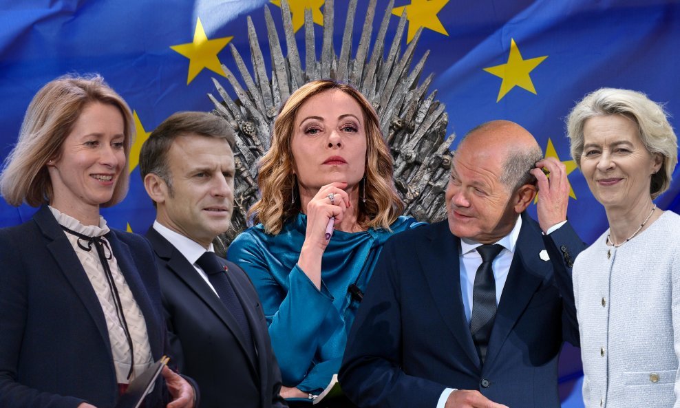 Kaja Kallas, Emmanuel Macron, Giorgia Meloni, Olaf Scholz, Ursula von der Leyen