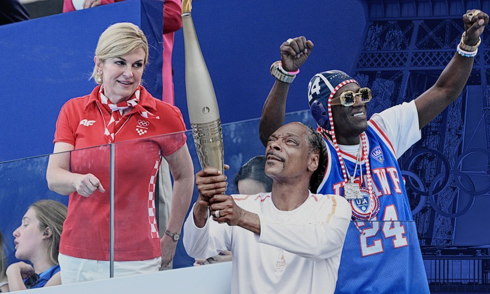 Kolinda Grabar Kitarović, nesuđena hype woman hrvatske reprezentacije, te njezini konkurenti Snoop Dogg i Flavor Flav