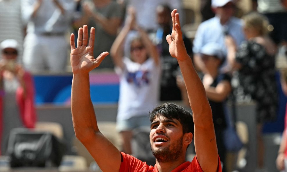 Carlos Alcaraz slavi ulazak u finale olimpijskog turnira, 2.8.2024.