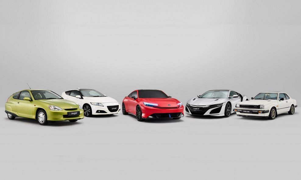 Honda Insight, CR-Z, Prelude, NSX i Prelude Mk1 (s lijeva na desno)