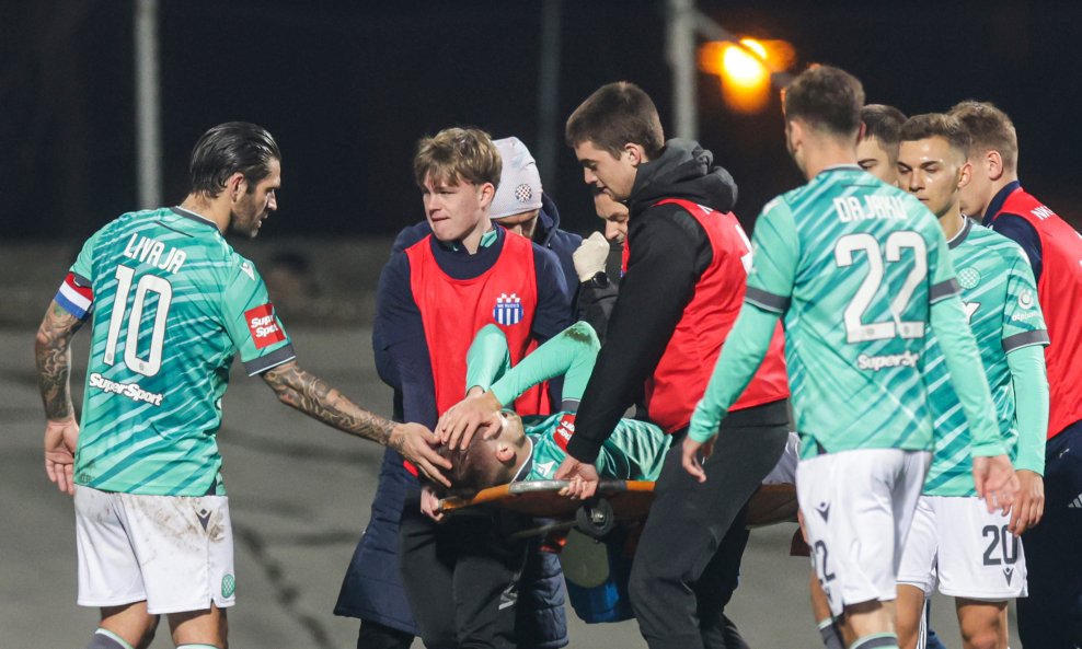 Mihael Žaper se ozlijedio 17. veljače 2024. na utakmici Rudeš - Hajduk