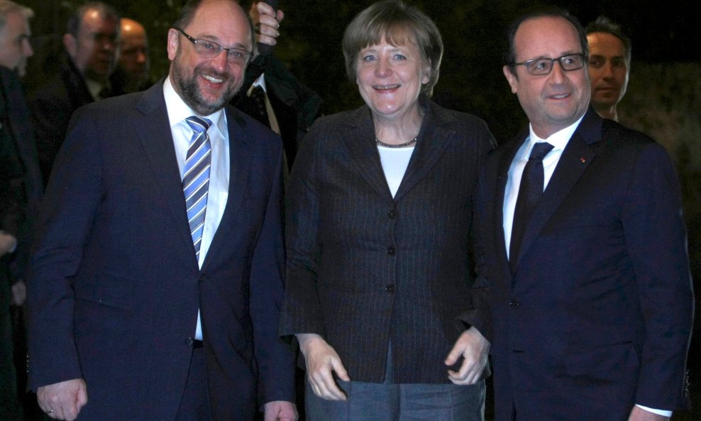 Martin Schulz, Angela Merkel i Francois Hollande