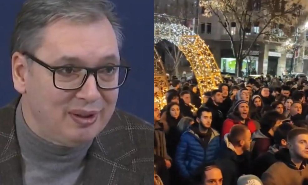 Aleksandar Vučić i studenti koji su zviždali tijekom njegovog obraćanja