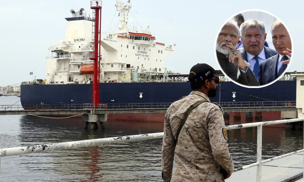 Tanker ruske nafte u Karachiju, Vladimir Putin i Narendra Modi (u krugu)