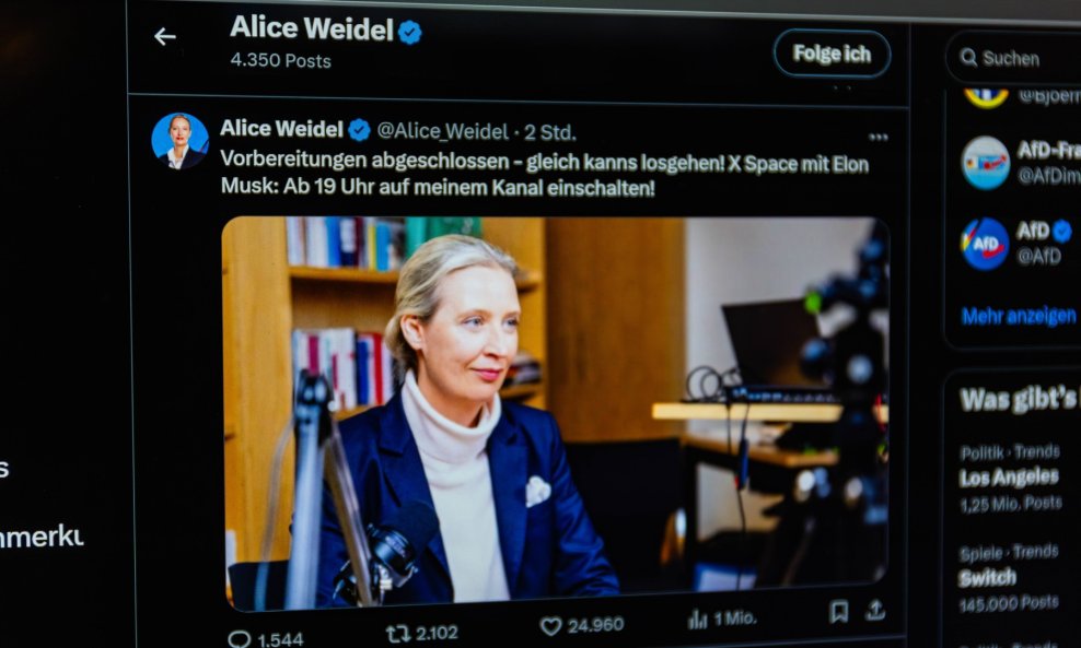 Alice Weidel u razgovoru s Elonom Muskom na društvenoj mreži X