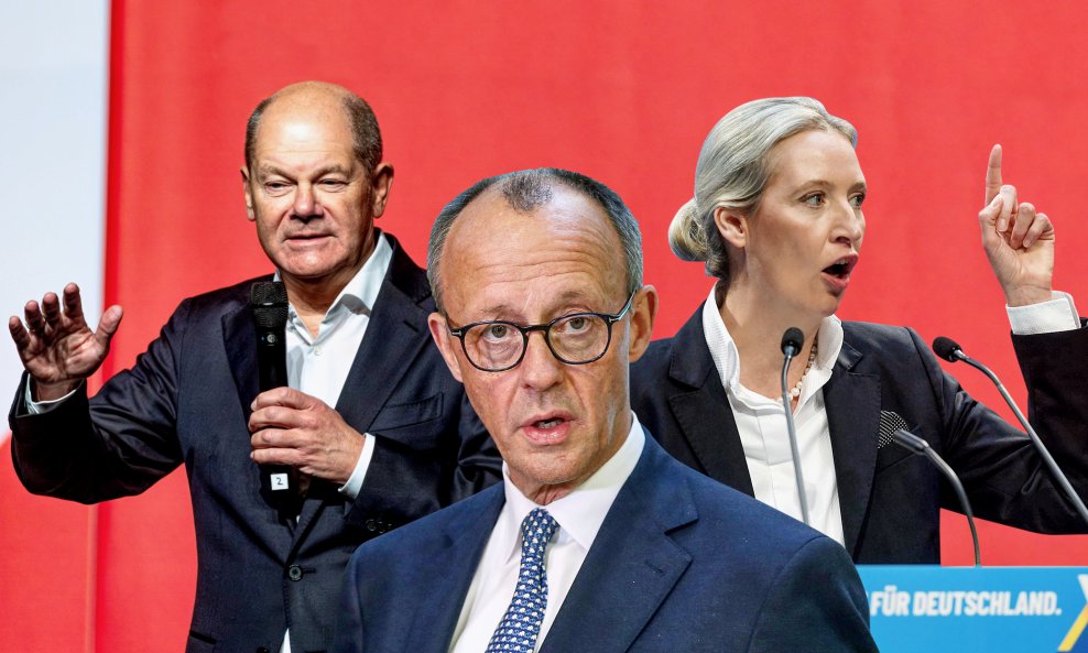 Olaf Scholz, Friedrich Merz i Alice Weidel