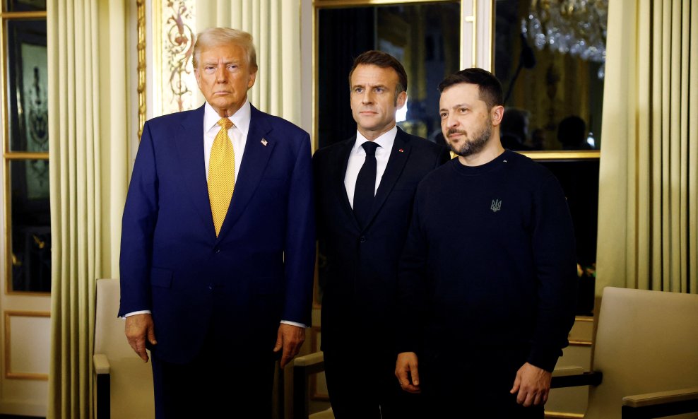 Donald Trump, Emmanuel Macron, Volodimir Zelenski 2024.