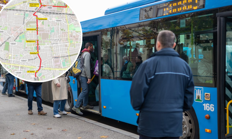 Ilustracija, nova autobusna linija ZET-a (u krugu)