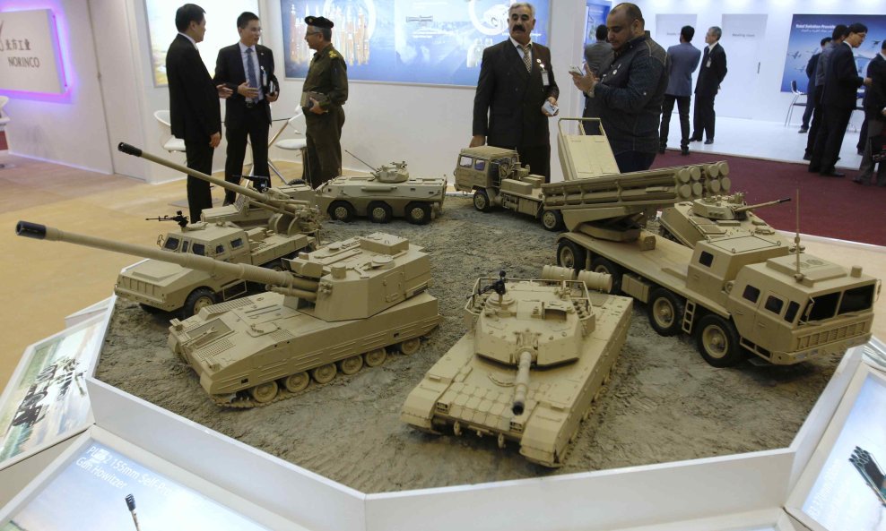 Models of military vehicles from China are on display during the Defense, Security, and Aviation Fair Exhibition in Baghdad March 7, 2015. REUTERS/Khalid al-Mousily