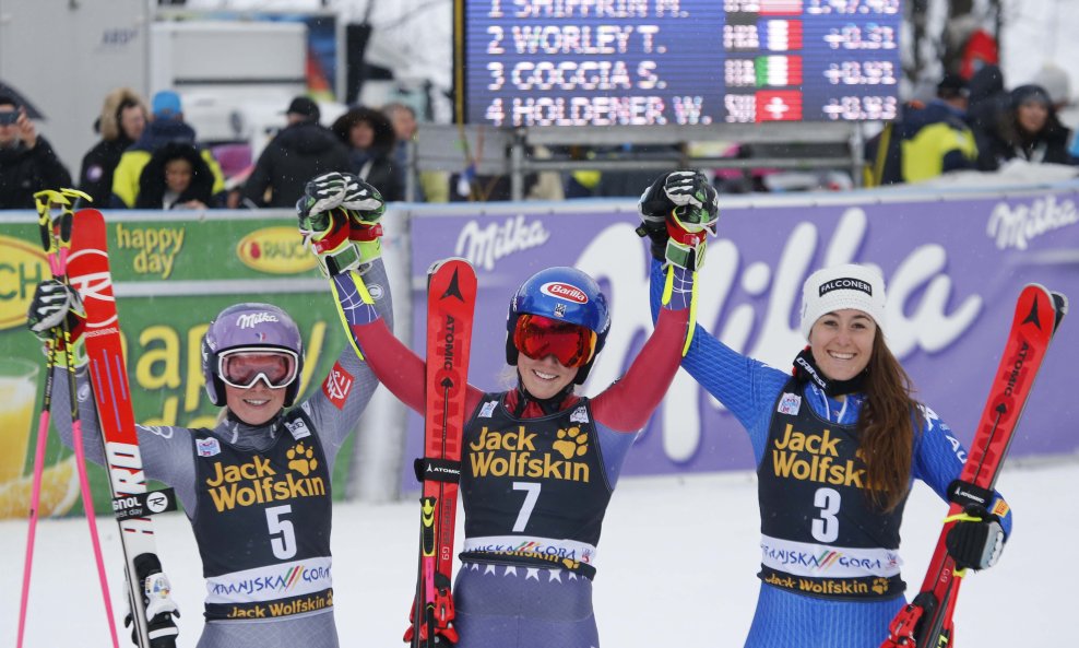 Tessa Worley, Mikaela Shiffrin i Sofia Goggia