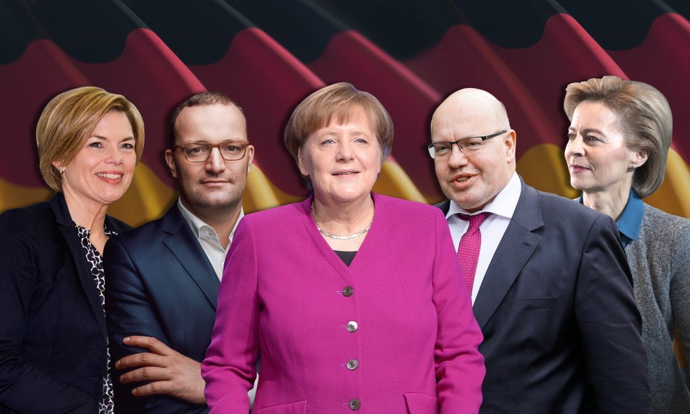 Julia Klöckner, Jens Spahn, Angela Merkel, Peter Altmaier i Ursula von der Leyen