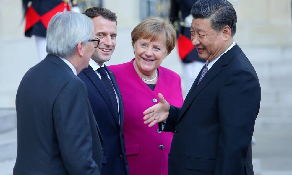 Jean-Claude Juncker, Emmanuel Macron, Angela Merkel i Xi Jinping u Parizu 26. ožujka 2019.