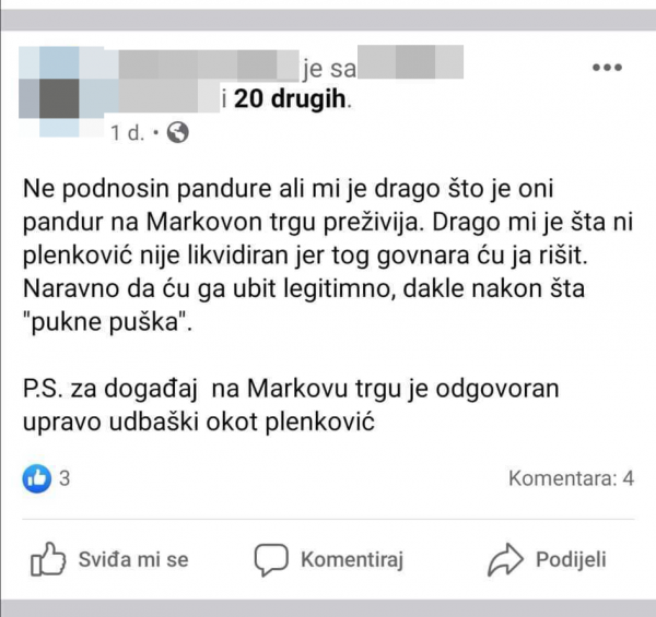 Poruka premijeru Plenkoviću