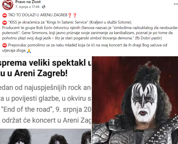 Udruga 'Pravo na život' o koncertu grupe Kiss