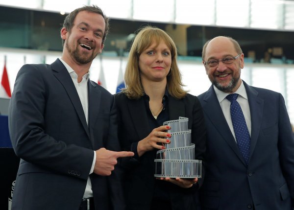 Producent Jonas Dornbach, redateljica Maren Ade i Predsjednik EP Martin Schulz Reuters