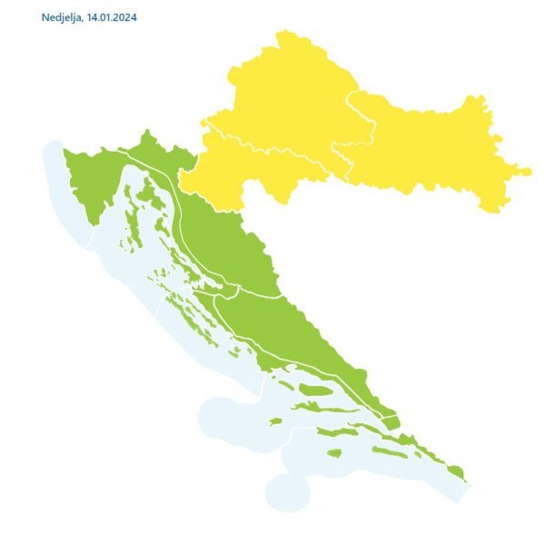 Žuti meteoalarm za nedjelju 14. siječnja zbog hladnog vala