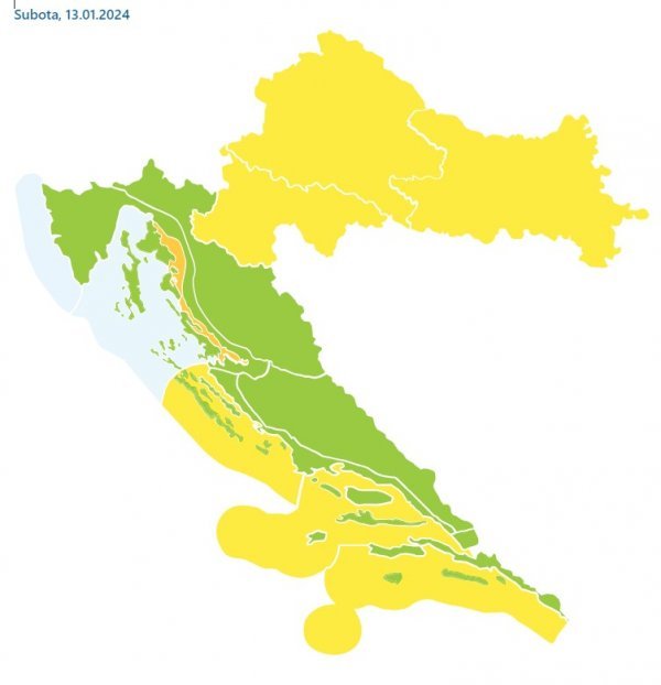 Meteoalarm za subotu 13. siječnja