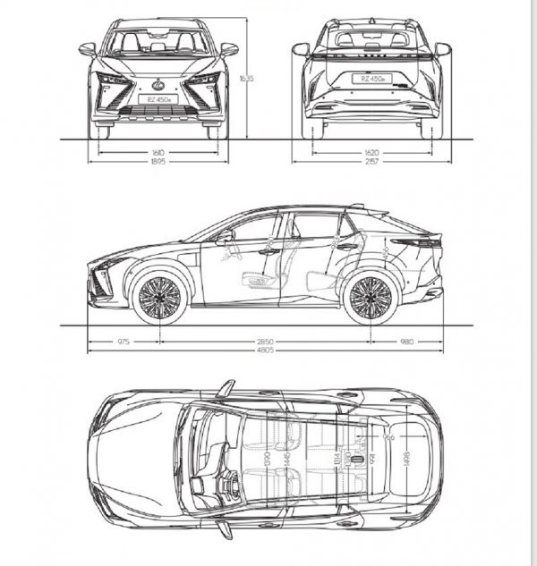 Lexus RZ 450e AWD: vanjske i unutarnje dimenzije