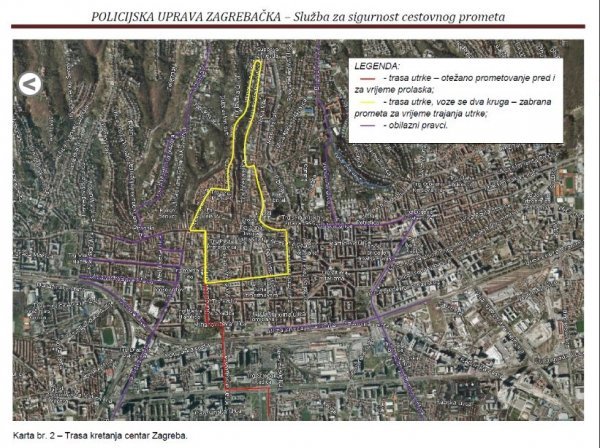 Trasa kretanja centar Zagreba PUZ