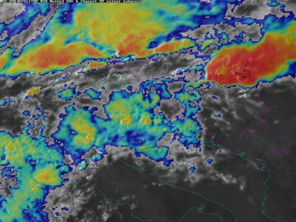 Slika 6. Satelitska slika naoblake 1. 7. 2024. u 19 sati po lokalnom vremenu (izvor: EUMETSAT i DHMZ)