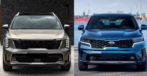 Kia Sorento - lijevo osvježeni Sorento, desno Sorento iz 2020.