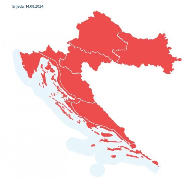 Meteoalarm za srijedu 14. kolovoza