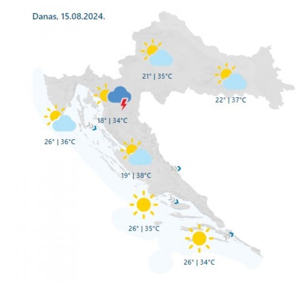 Vremenska prognoza za 15. kolovoza