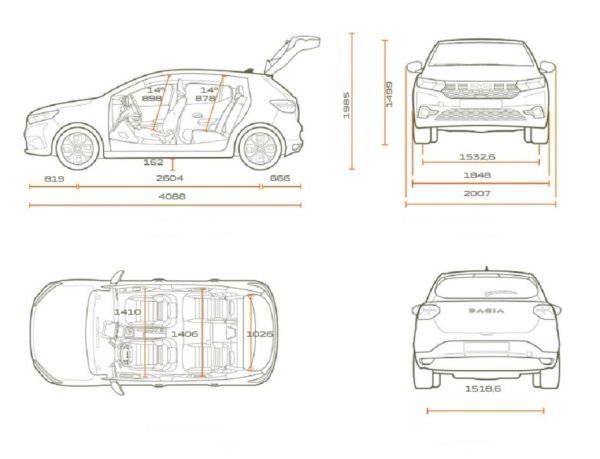 Dacia Sandero - vanjske dimenzije