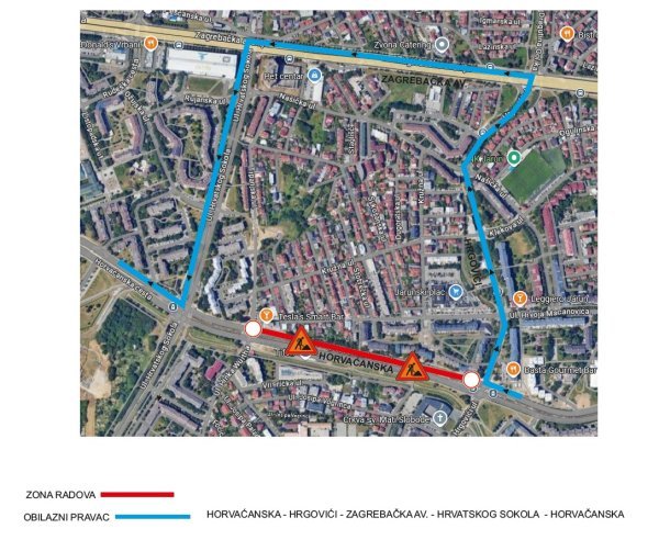 Obilazni pravac zbog radova na Horvaćanskoj cesti