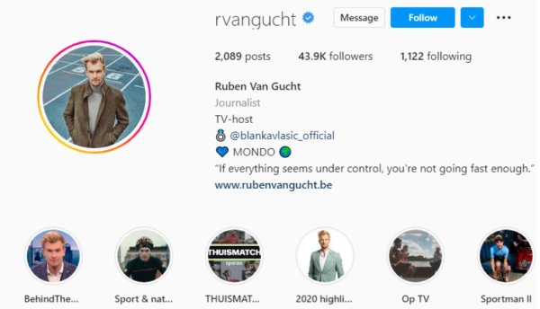 Instagram profil Rubena Van Guchta prije